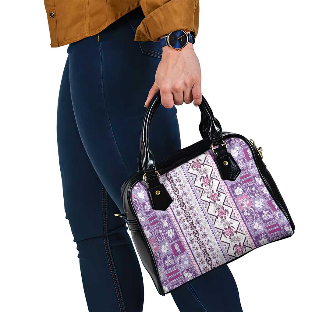 Hawaii Makahiki Turtle Shoulder Handbag Violet Tapa Pattern - Polynesian Pride