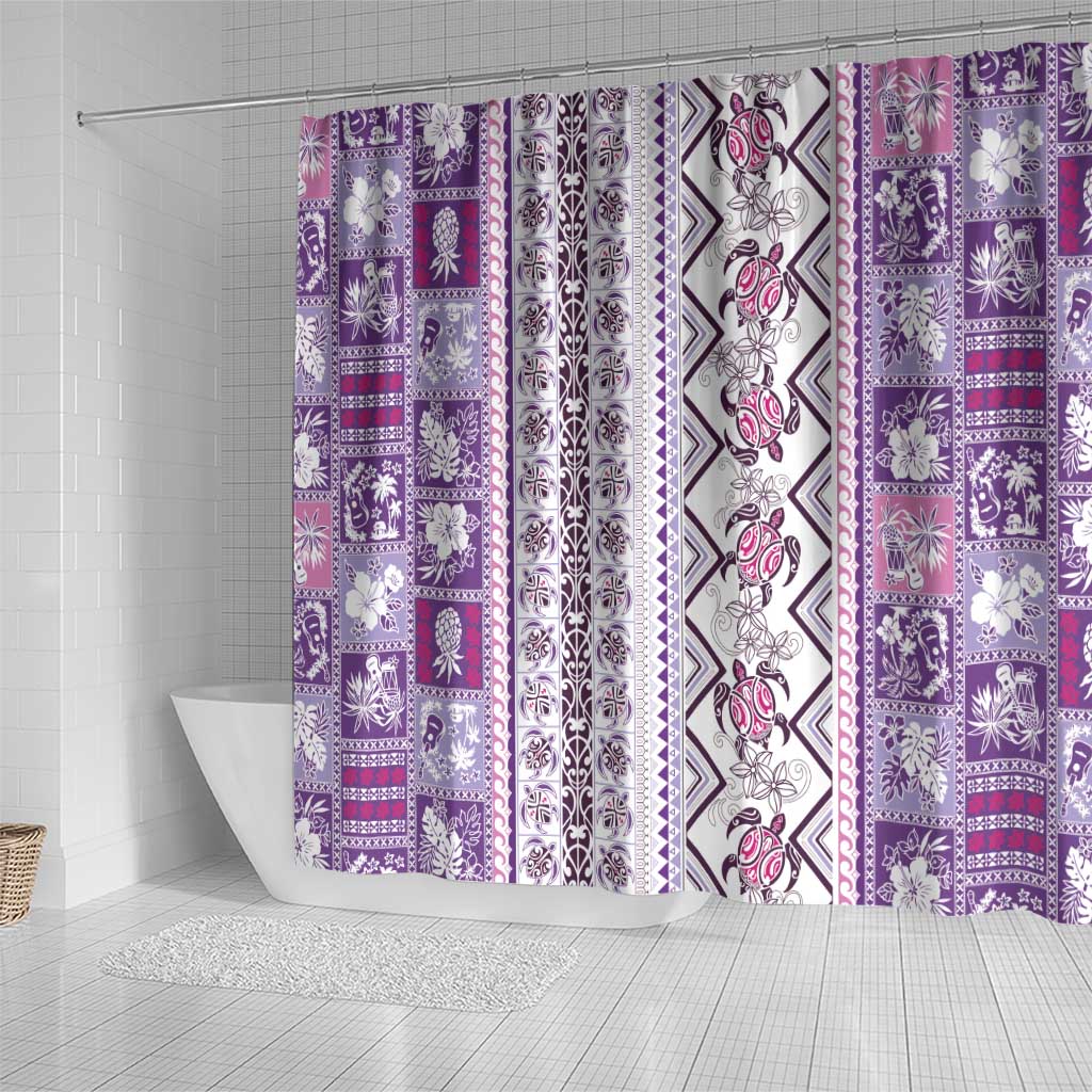 Hawaii Makahiki Turtle Shower Curtain Violet Tapa Pattern - Polynesian Pride