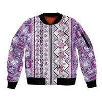 Hawaii Makahiki Turtle Sleeve Zip Bomber Jacket Violet Tapa Pattern - Polynesian Pride