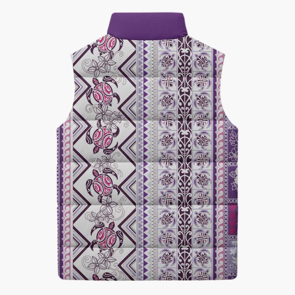 Hawaii Makahiki Turtle Sleeveless Puffer Jacket Violet Tapa Pattern - Polynesian Pride
