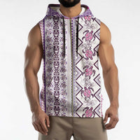 Hawaii Makahiki Turtle Sleeveless Zip Hoodie Violet Tapa Pattern - Polynesian Pride