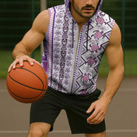 Hawaii Makahiki Turtle Sleeveless Zip Hoodie Violet Tapa Pattern - Polynesian Pride