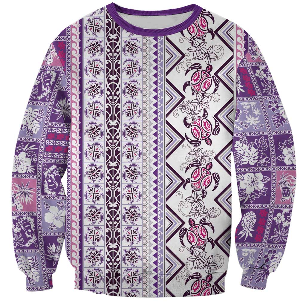 Hawaii Makahiki Turtle Sweatshirt Violet Tapa Pattern - Polynesian Pride