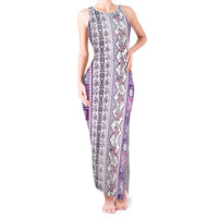 Hawaii Makahiki Turtle Tank Maxi Dress Violet Tapa Pattern - Polynesian Pride