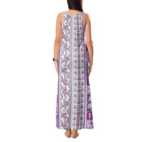 Hawaii Makahiki Turtle Tank Maxi Dress Violet Tapa Pattern - Polynesian Pride