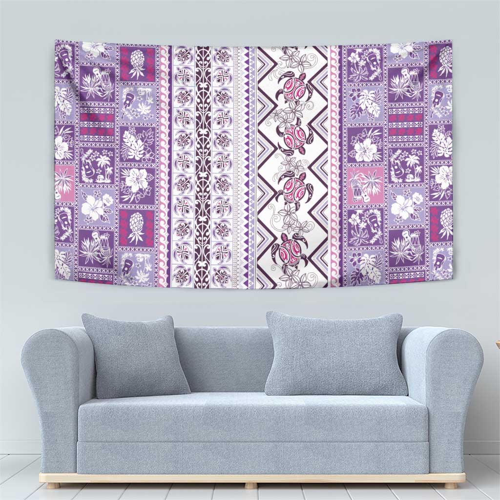 Hawaii Makahiki Turtle Tapestry Violet Tapa Pattern - Polynesian Pride