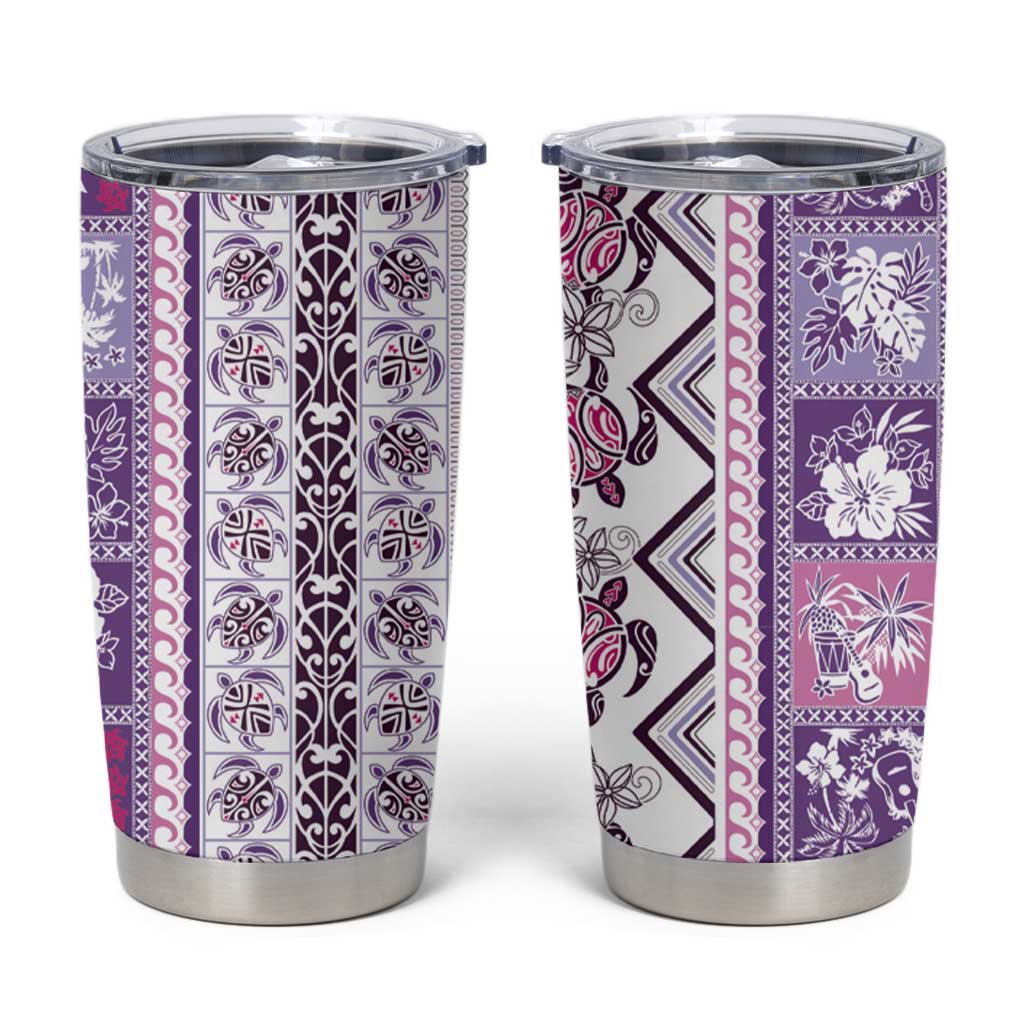 Hawaii Makahiki Turtle Tumbler Cup Violet Tapa Pattern - Polynesian Pride