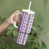 Hawaii Makahiki Turtle Tumbler With Handle Violet Tapa Pattern - Polynesian Pride