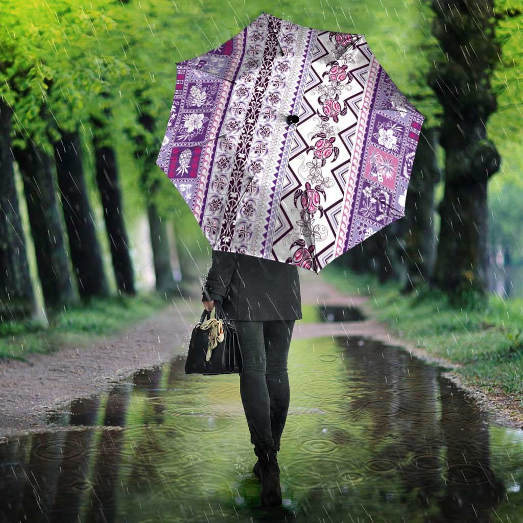 Hawaii Makahiki Turtle Umbrella Violet Tapa Pattern - Polynesian Pride