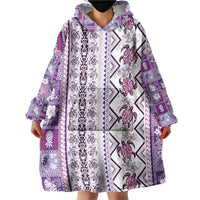 Hawaii Makahiki Turtle Wearable Blanket Hoodie Violet Tapa Pattern - Polynesian Pride