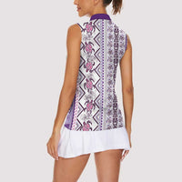 Hawaii Makahiki Turtle Women Sleeveless Polo Shirt Violet Tapa Pattern - Polynesian Pride