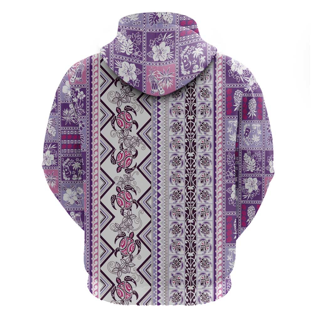 Hawaii Makahiki Turtle Zip Hoodie Violet Tapa Pattern - Polynesian Pride