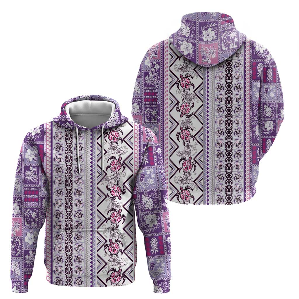 Hawaii Makahiki Turtle Zip Hoodie Violet Tapa Pattern - Polynesian Pride