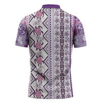 Hawaii Makahiki Turtle Zipper Polo Shirt Violet Tapa Pattern - Polynesian Pride