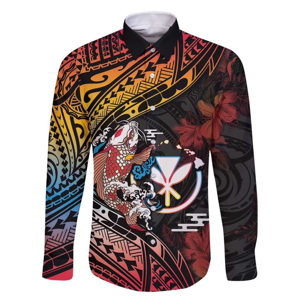 Hawaii And Japan Family Matching Off Shoulder Short Dress and Hawaiian Shirt Koi Fish With Kanaka Maoli