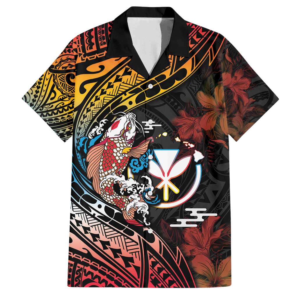 Hawaii And Japan Family Matching Puletasi and Hawaiian Shirt Koi Fish With Kanaka Maoli