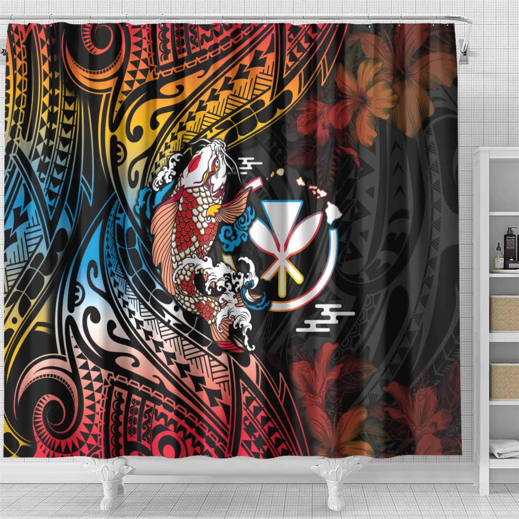 Hawaii And Japan Shower Curtain Koi Fish With Kanaka Maoli