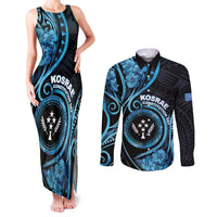 Personalised Kosrae Constitution Day Couples Matching Tank Maxi Dress and Long Sleeve Button Shirt Ocean Floral Pattern