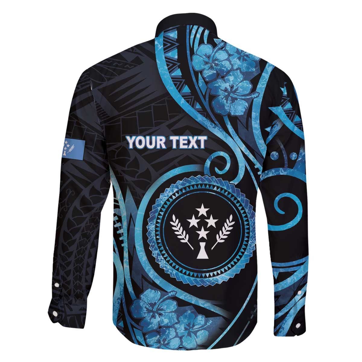 Personalised Kosrae Constitution Day Family Matching Off The Shoulder Long Sleeve Dress and Hawaiian Shirt Ocean Floral Pattern