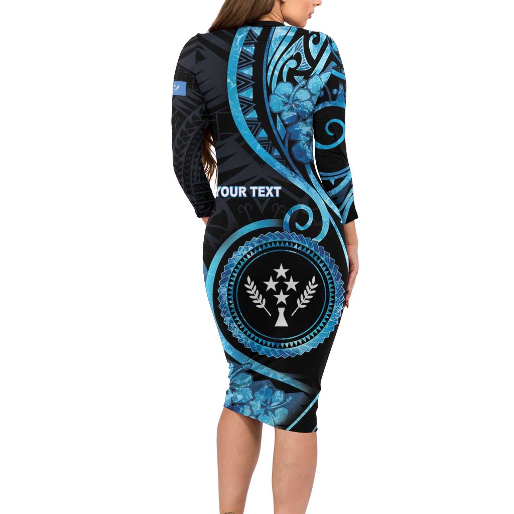Personalised Kosrae Constitution Day Long Sleeve Bodycon Dress Ocean Floral Pattern
