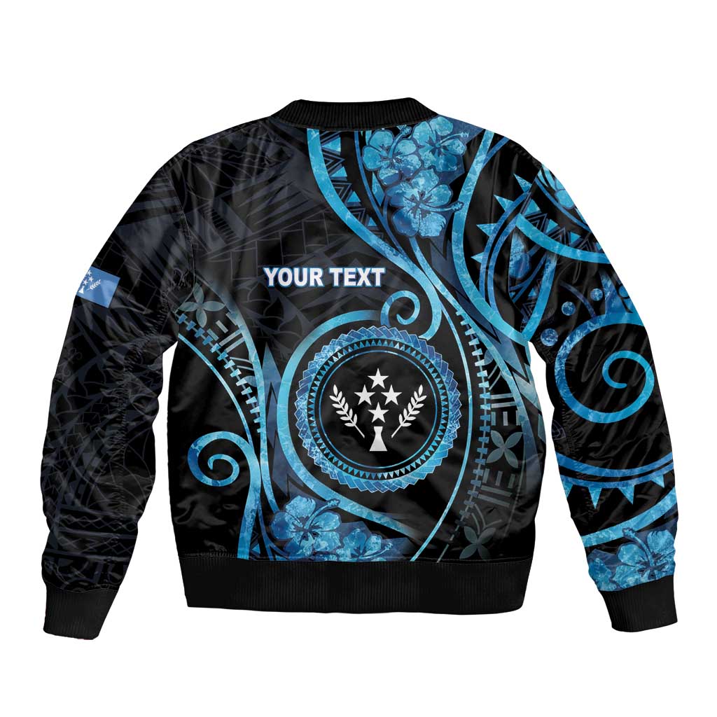 Personalised Kosrae Constitution Day Sleeve Zip Bomber Jacket Ocean Floral Pattern
