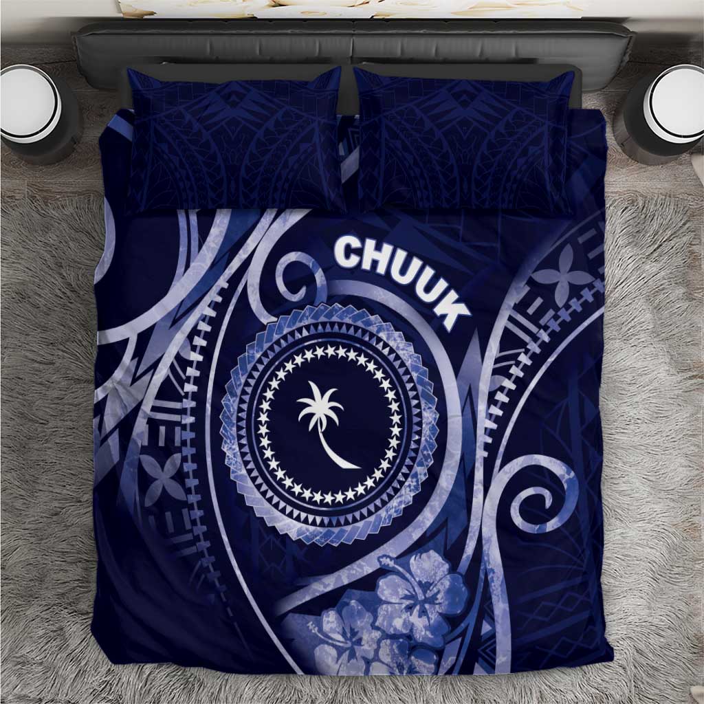 FSM Chuuk Bedding Set Ocean Floral Pattern LT05 Navy - Polynesian Pride