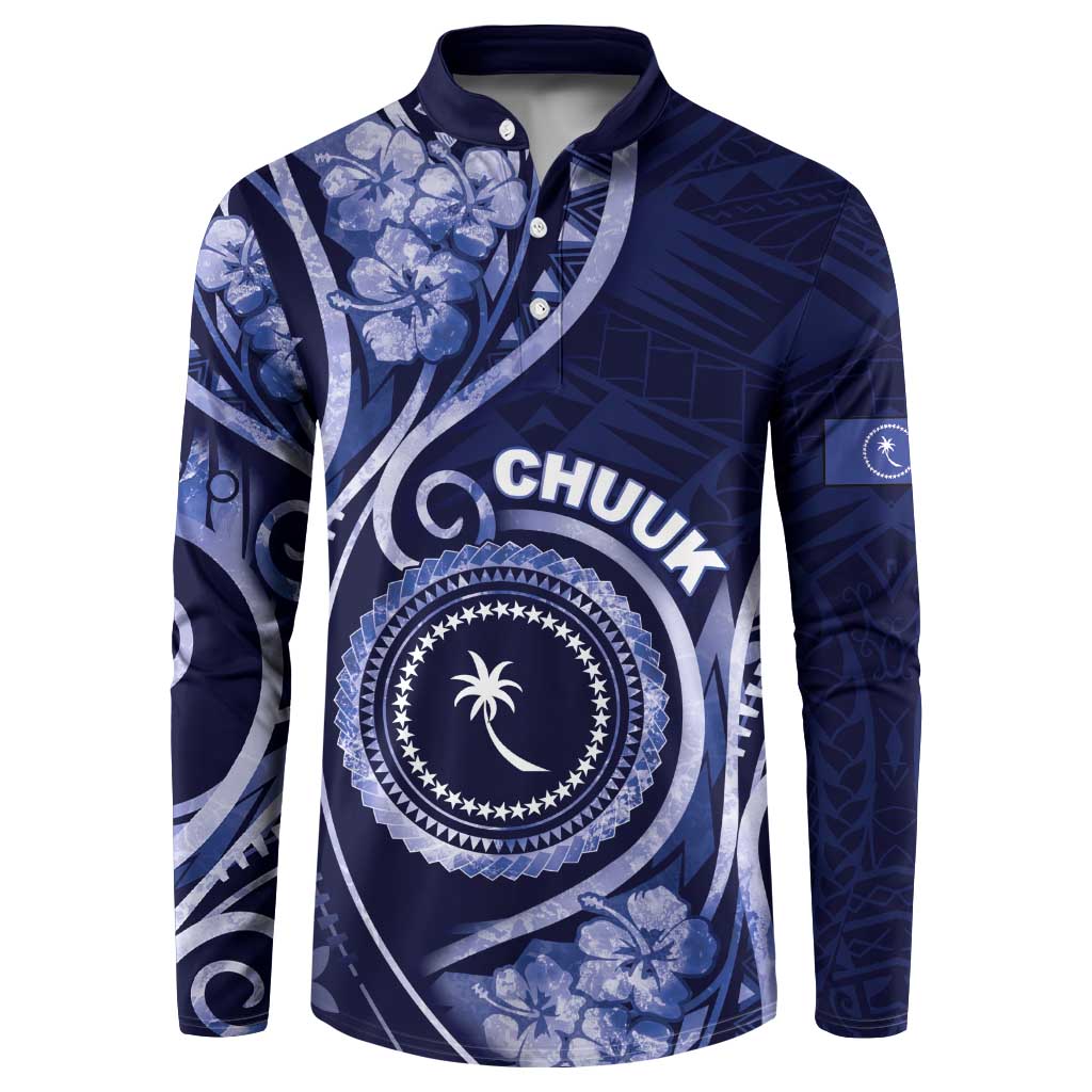 Personalised FSM Chuuk Button Sweatshirt Ocean Floral Pattern LT05 Navy - Polynesian Pride