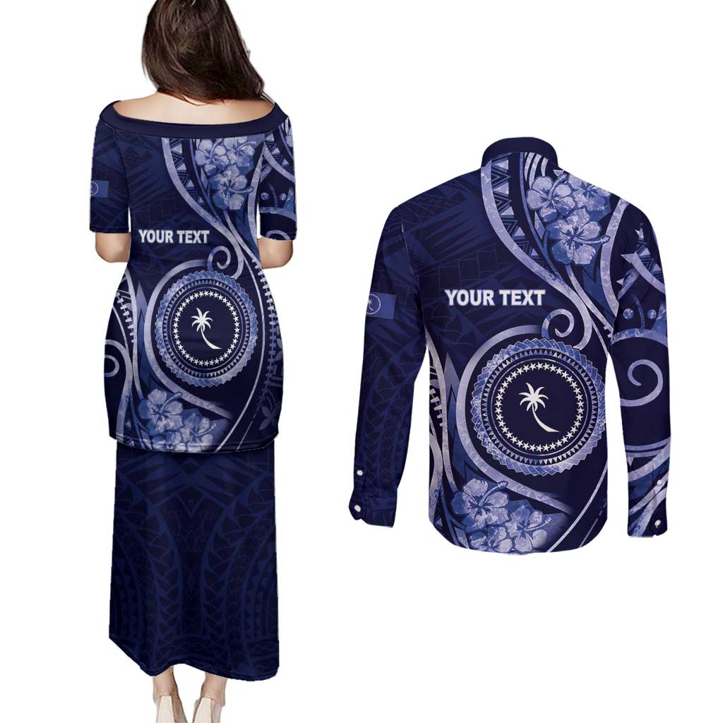Personalised FSM Chuuk Couples Matching Puletasi and Long Sleeve Button Shirt Ocean Floral Pattern LT05 - Polynesian Pride