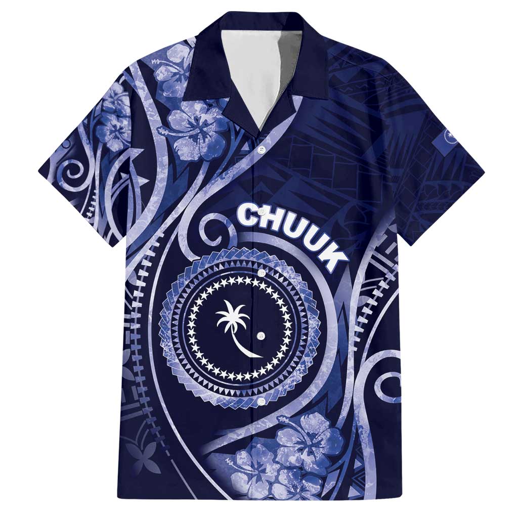 Personalised FSM Chuuk Hawaiian Shirt Ocean Floral Pattern LT05 Navy - Polynesian Pride