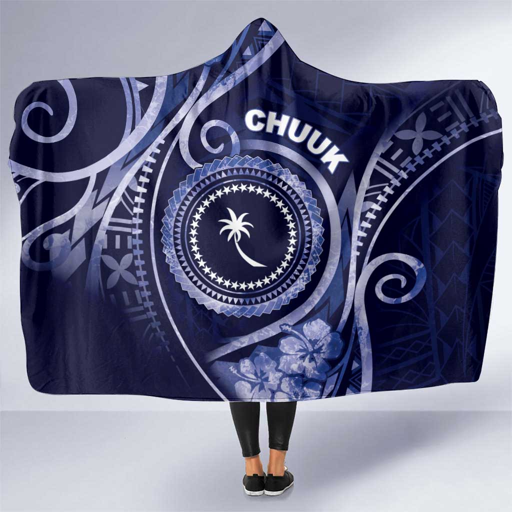 FSM Chuuk Hooded Blanket Ocean Floral Pattern LT05 One Size Navy - Polynesian Pride