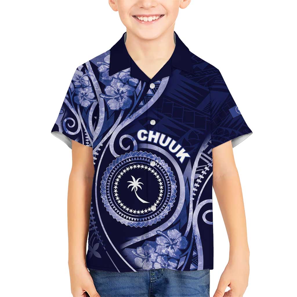 Personalised FSM Chuuk Kid Hawaiian Shirt Ocean Floral Pattern LT05 Kid Navy - Polynesian Pride