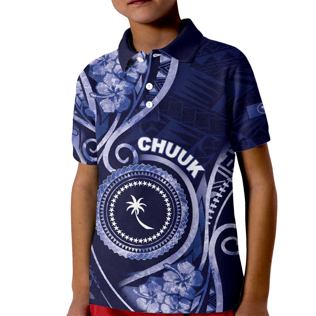 Personalised FSM Chuuk Kid Polo Shirt Ocean Floral Pattern LT05 Kid Navy - Polynesian Pride