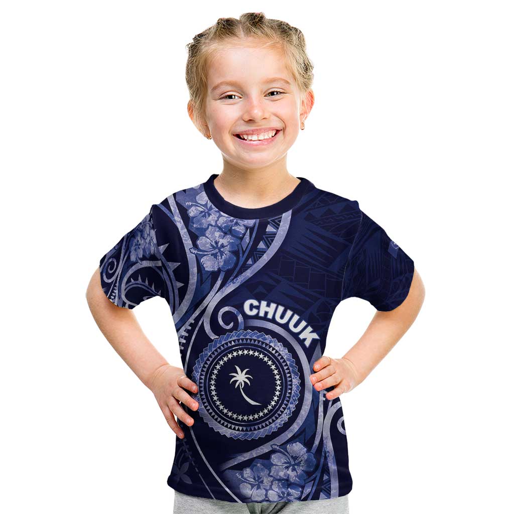 Personalised FSM Chuuk Kid T Shirt Ocean Floral Pattern LT05 Navy - Polynesian Pride