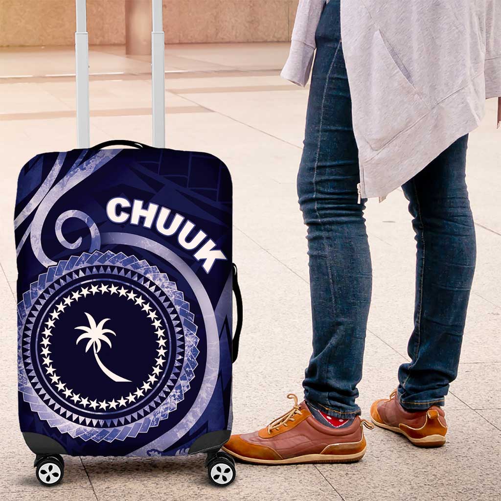 FSM Chuuk Luggage Cover Ocean Floral Pattern LT05 Navy - Polynesian Pride