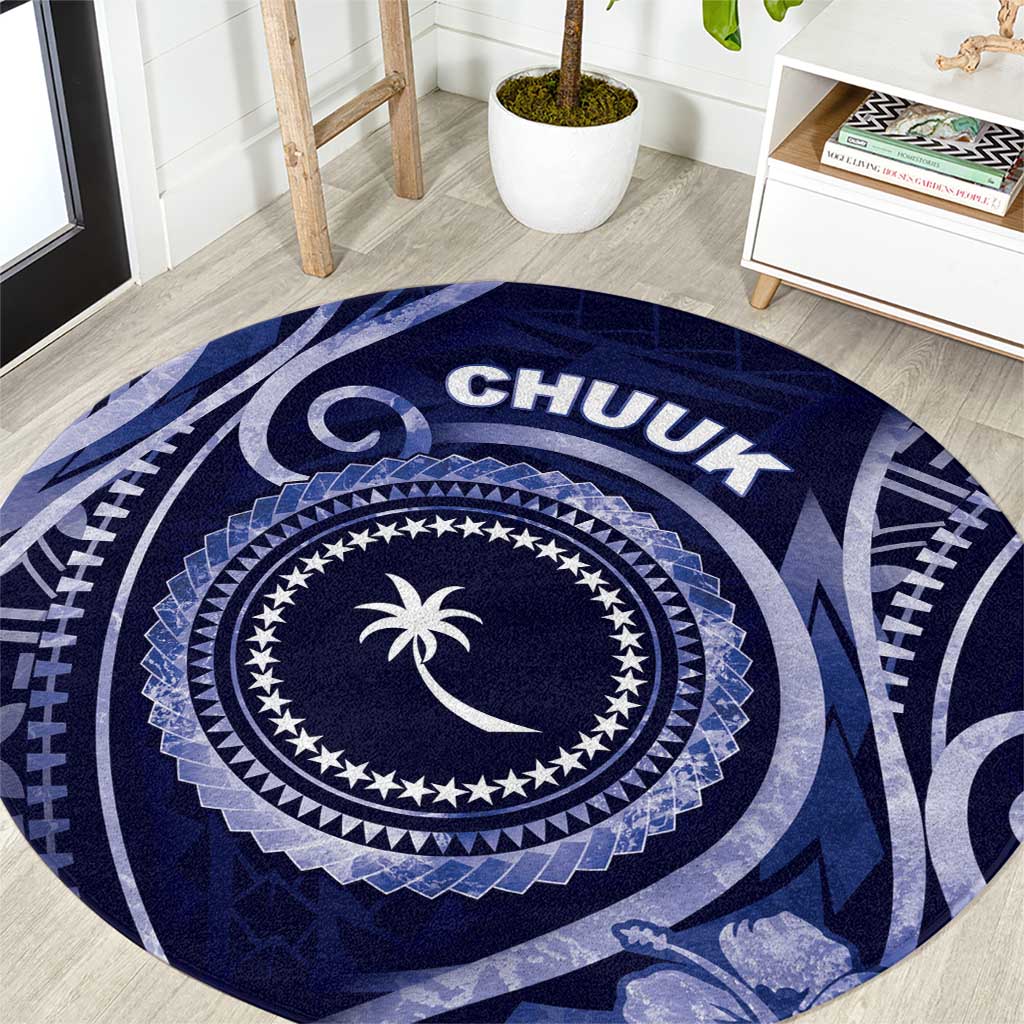 FSM Chuuk Round Carpet Ocean Floral Pattern LT05 Navy - Polynesian Pride