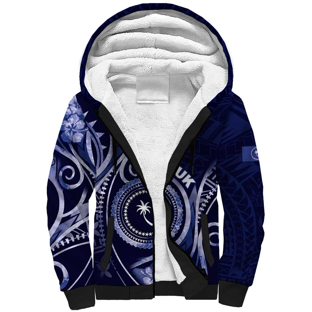 Personalised FSM Chuuk Sherpa Hoodie Ocean Floral Pattern LT05 Unisex Navy - Polynesian Pride