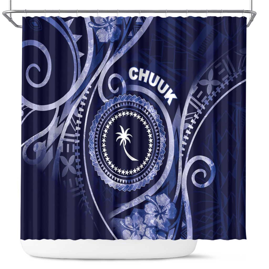 FSM Chuuk Shower Curtain Ocean Floral Pattern LT05 Navy - Polynesian Pride