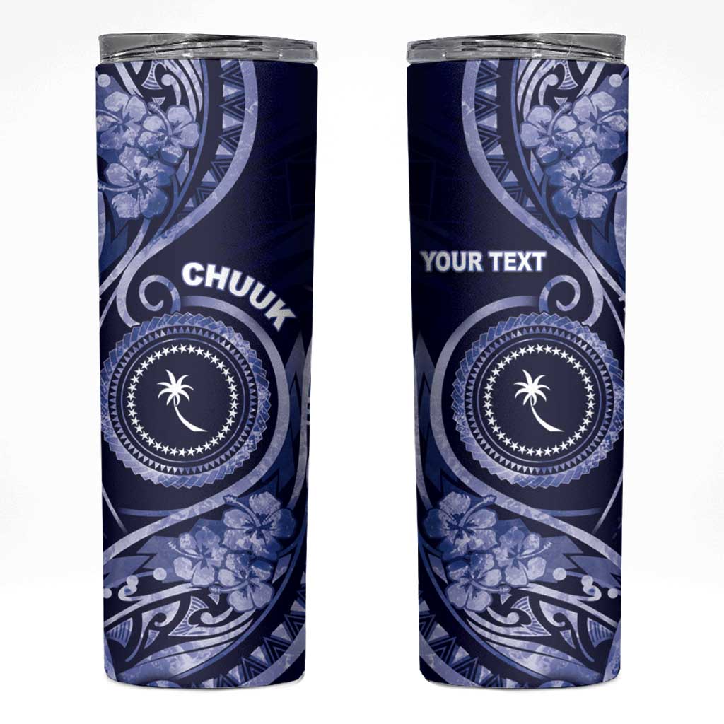 Personalised FSM Chuuk Skinny Tumbler Ocean Floral Pattern LT05 Navy - Polynesian Pride