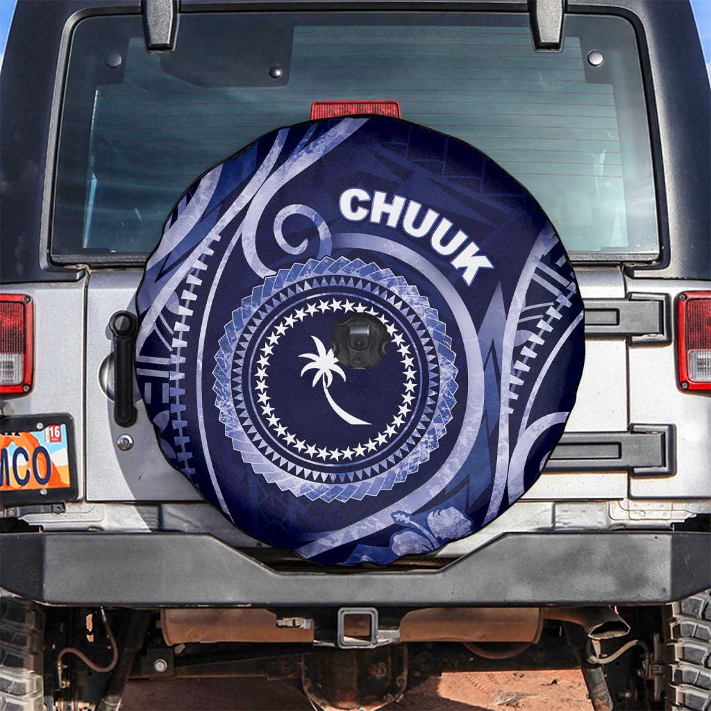FSM Chuuk Spare Tire Cover Ocean Floral Pattern LT05 Navy - Polynesian Pride