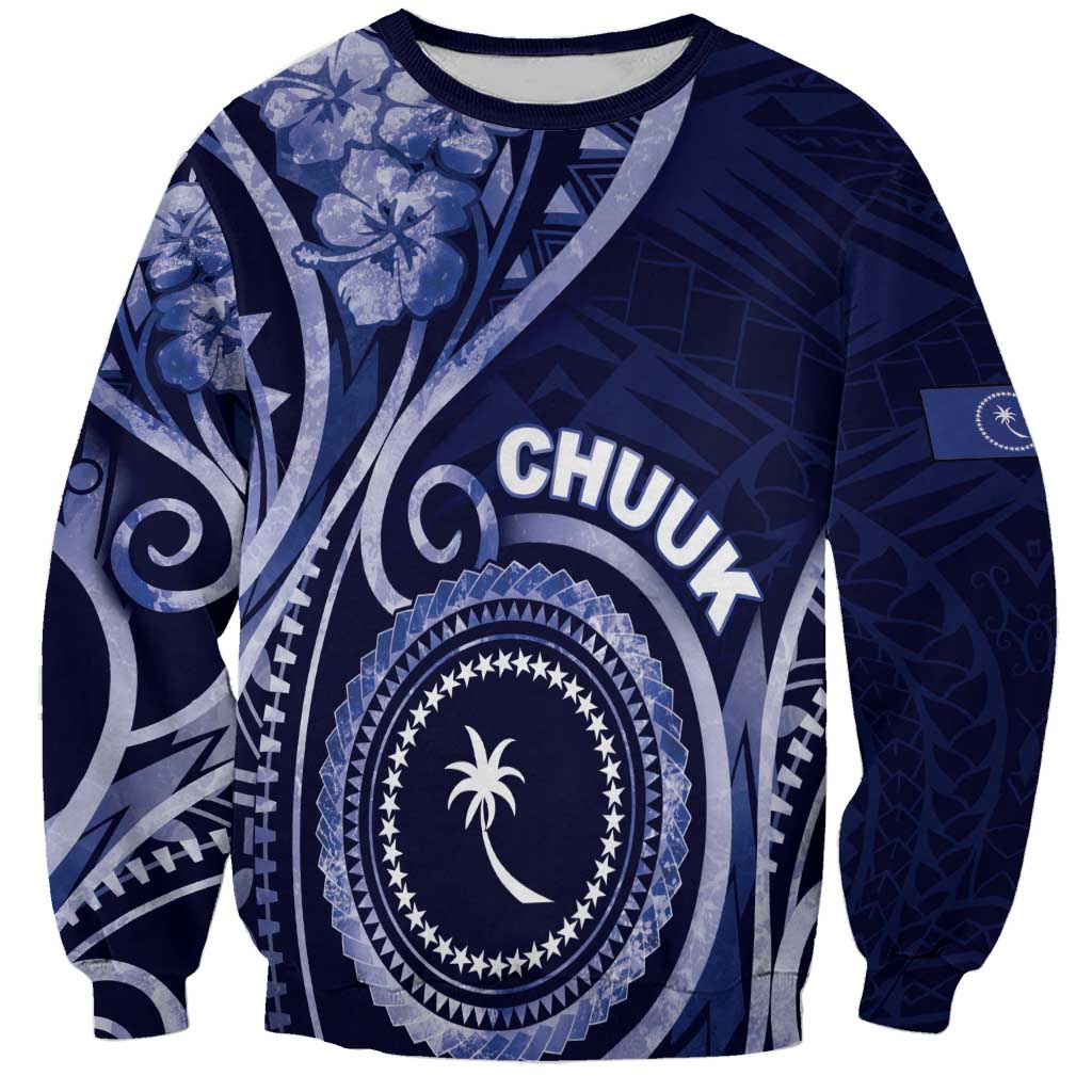 Personalised FSM Chuuk Sweatshirt Ocean Floral Pattern LT05 Unisex Navy - Polynesian Pride