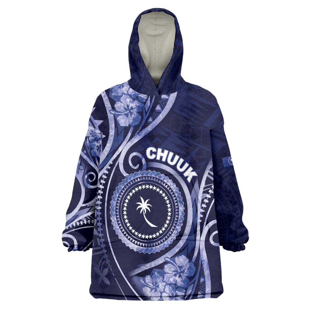 Personalised FSM Chuuk Wearable Blanket Hoodie Ocean Floral Pattern LT05 One Size Navy - Polynesian Pride