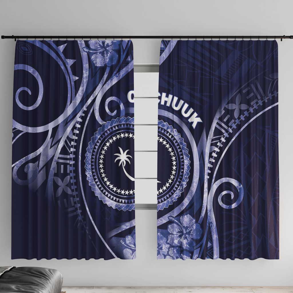 FSM Chuuk Window Curtain Ocean Floral Pattern LT05 With Hooks Navy - Polynesian Pride