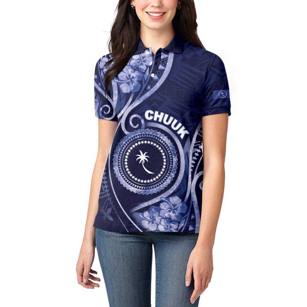 Personalised FSM Chuuk Women Polo Shirt Ocean Floral Pattern