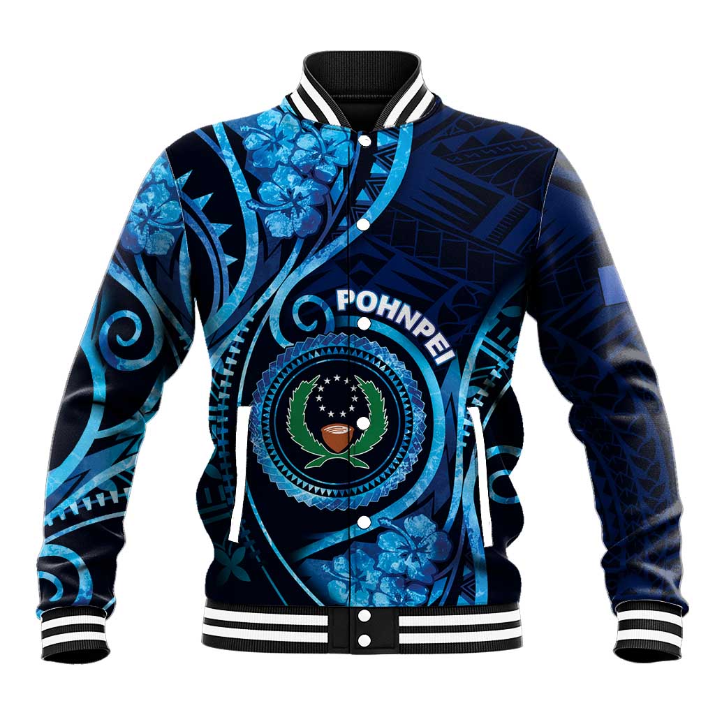 Personalised FSM Pohnpei Baseball Jacket Ocean Floral Pattern LT05 Unisex Blue - Polynesian Pride