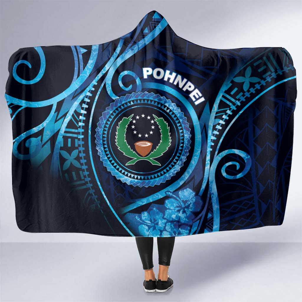 FSM Pohnpei Hooded Blanket Ocean Floral Pattern LT05 One Size Blue - Polynesian Pride