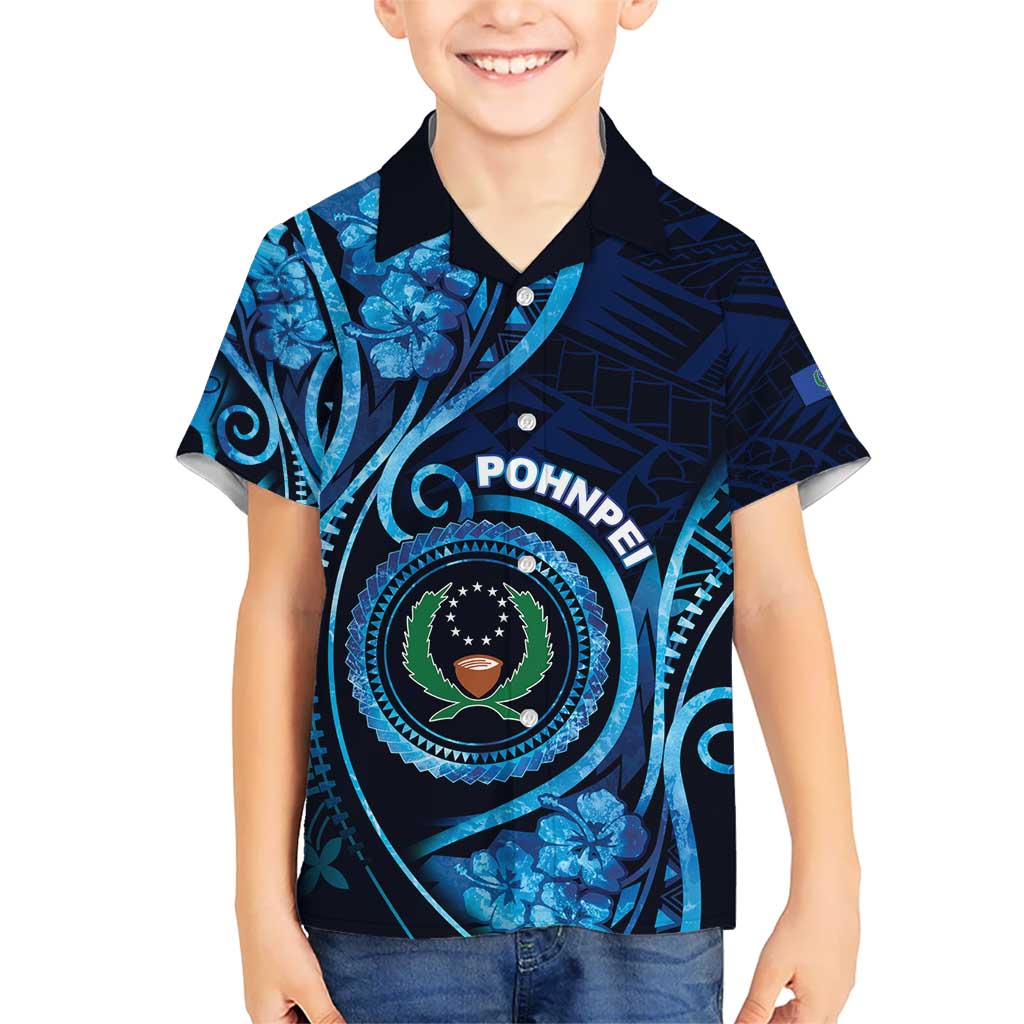 Personalised FSM Pohnpei Kid Hawaiian Shirt Ocean Floral Pattern LT05 Kid Blue - Polynesian Pride
