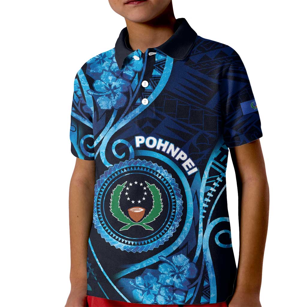 Personalised FSM Pohnpei Kid Polo Shirt Ocean Floral Pattern LT05 Kid Blue - Polynesian Pride