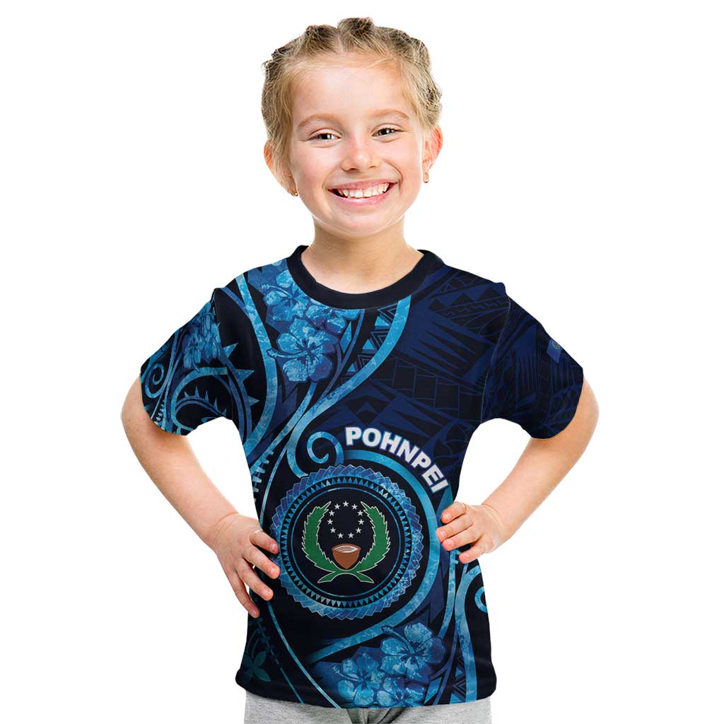 Personalised FSM Pohnpei Kid T Shirt Ocean Floral Pattern LT05 Blue - Polynesian Pride