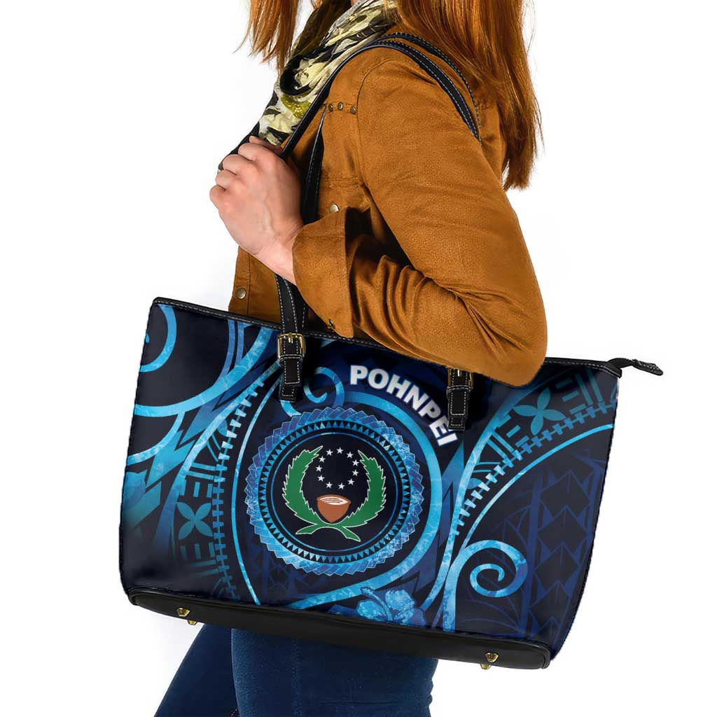 FSM Pohnpei Leather Tote Bag Ocean Floral Pattern LT05 Blue - Polynesian Pride