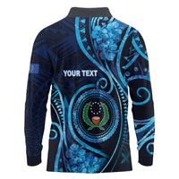 Personalised FSM Pohnpei Long Sleeve Polo Shirt Ocean Floral Pattern